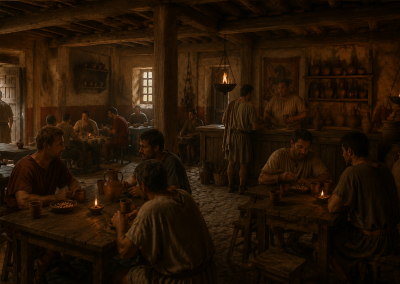 La taberna de Marco Tulio muestra la vida cotidiana de Silva Urbem Waldgirmes, entre comida, bebida y conversaciones al calor del interior.